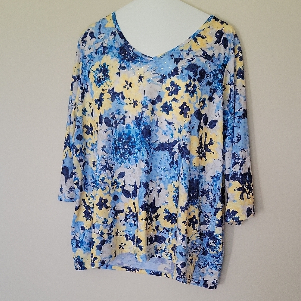 Floral Blue and Yellow Women's Top